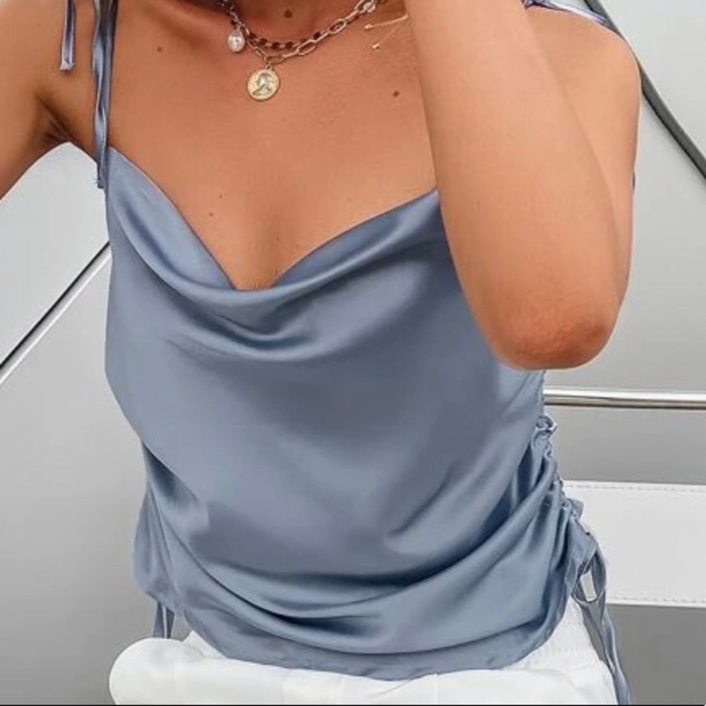 Satin light blue top